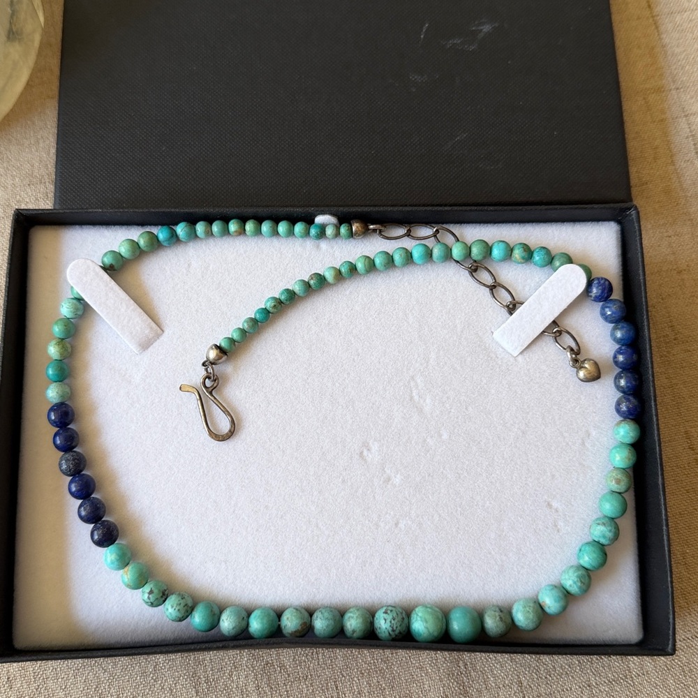 Turquoise and Blue Beaded Necklace 925